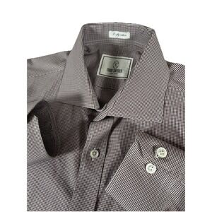 Todd Snyder Men's 15 1/2 2 Ply Cotton White Brown Long Sleeve Button Front Shirt